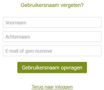 Gebruikersnaam vergeten scherm