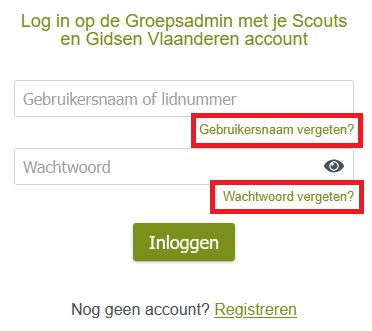 Inlogscherm met gebruikersnaam vergeten en wachtwoord vergeten gemarkeerd