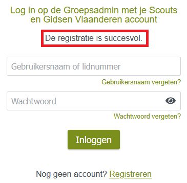 Boodschap: De registratie is succesvol